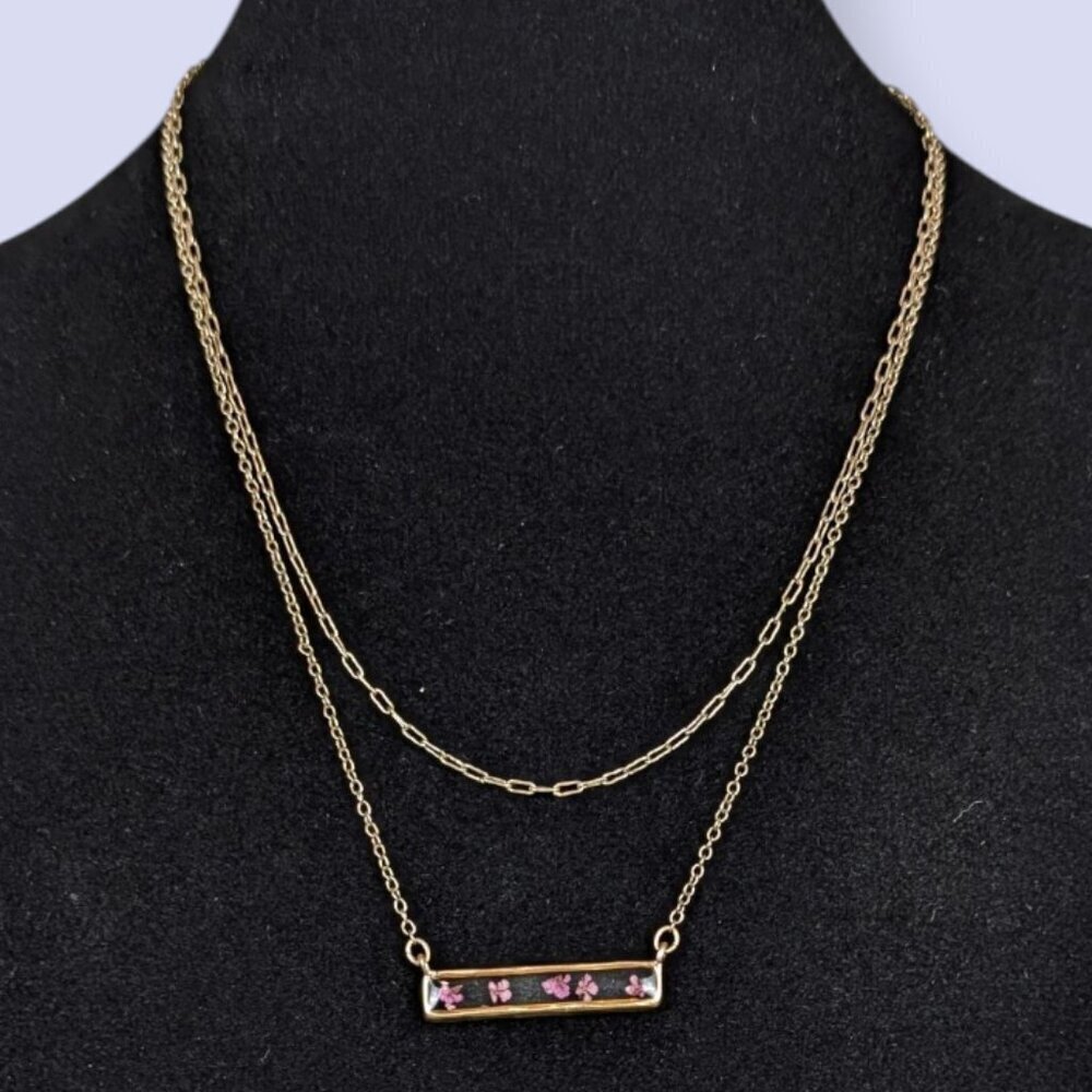 Dainty 2-Strand Pink Floral Pendant Necklace